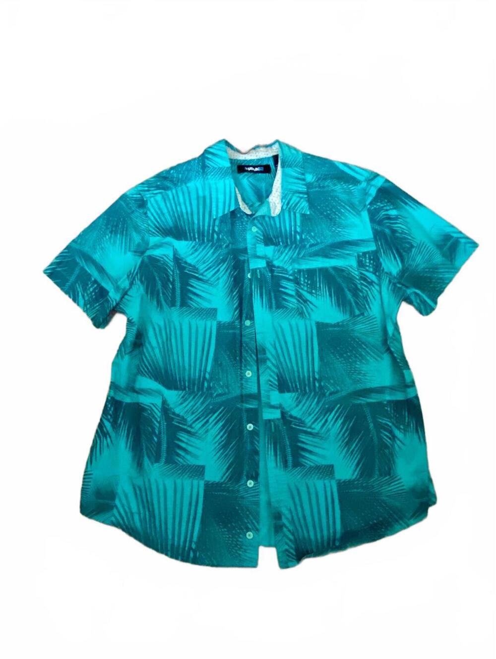 HAWK Men’s Tropical Turquoise Teal Green Cotton Shirt XL